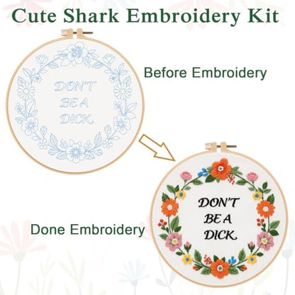 Louise Maelys Funny Quote Embroidery Kit for Beginners, Floral DIY Craft - color: Funny Quote