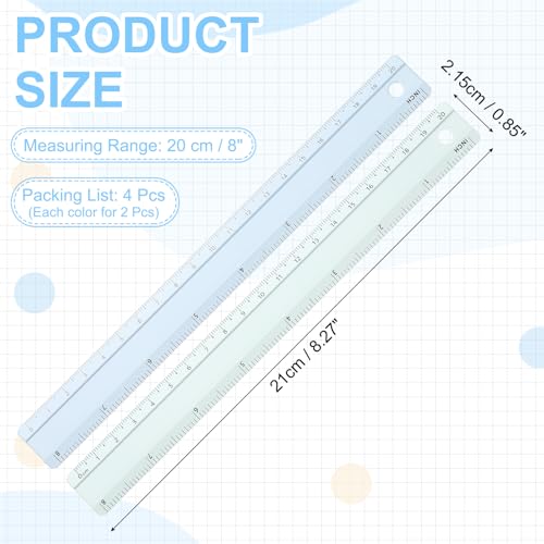 PATIKIL Metal Ruler 8 Inch/20cm, 4 Pcs Aluminum Straight Edge Ruler, Dual Scale Measuring Tool with Inch/Centimeter Scales & Hole for Math Office Drawing Engineering Home, Green/Blue - color: Green/Blue