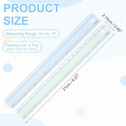 PATIKIL Metal Ruler 8 Inch/20cm, 4 Pcs Aluminum Straight Edge Ruler, Dual Scale Measuring Tool with Inch/Centimeter Scales & Hole for Math Office Drawing Engineering Home, Green/Blue - color: Green/Blue