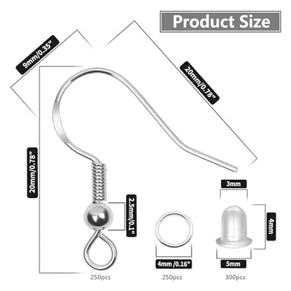 Hypoallergenic Earring Hooks, 800PCS/125 Pairs Silver Plated Earring Making - color: Silver, size: 800pcs