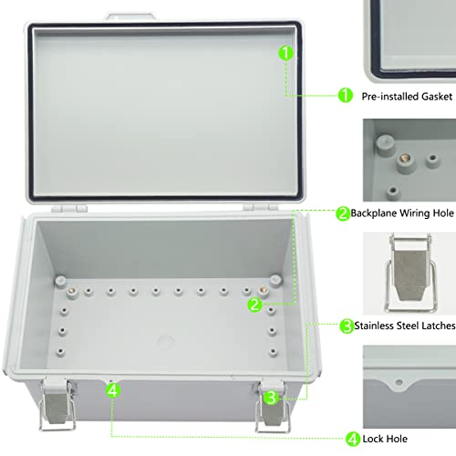 Zulkit Junction Box ABS Plastic Dustproof Waterproof IP67 Electrical Boxes Hinged Shell Outdoor Universal Project Enclosure Grey, Stainless Steel Buckles 11.4 x7.5 x 5.5 Inch - size: 11.4"x7.5"x5.5" GC k