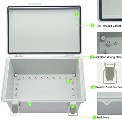 Zulkit Junction Box ABS Plastic Dustproof Waterproof IP67 Electrical Boxes Hinged Shell Outdoor Universal Project Enclosure Grey, Stainless Steel Buckles 11.4 x7.5 x 5.5 Inch - size: 11.4"x7.5"x5.5" GC k
