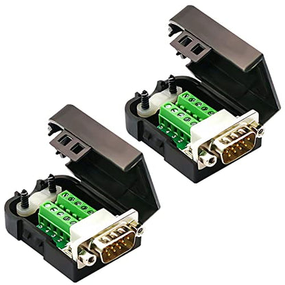 2PCS DB9 Male RS232 Solderless 9-Pin Breakout Connectors with Nuts - size: DB9 Male with Nut