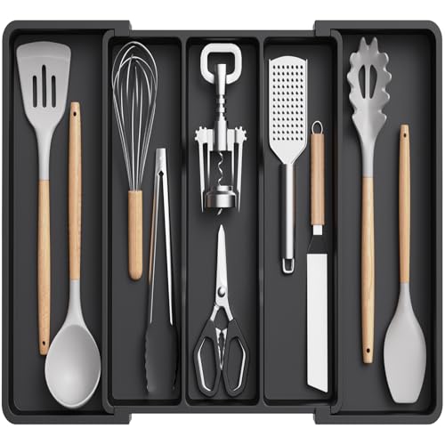 Lifewit Utensil Organizer for Kitchen Drawers, Expandable Utensil Tray - color: Black, size: Medium Deep (11.5-20''W x 14.5"D)
