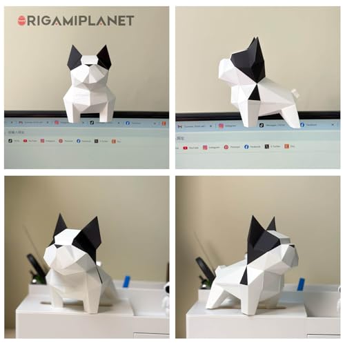Bulldog 3D Origami Paper Craft Kit, Easy DIY Pre-Cut Puppies Paper Sculpture Model for Adults, Cute Animal Handmade Home Decor Papercraft Gift Set for Beginners
