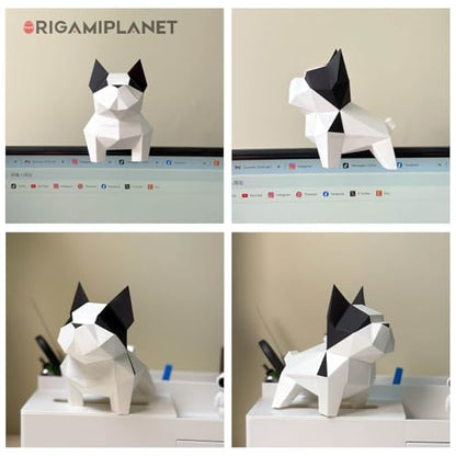 Bulldog 3D Origami Paper Craft Kit, Easy DIY Pre-Cut Puppies Paper Sculpture Model for Adults, Cute Animal Handmade Home Decor Papercraft Gift Set for Beginners
