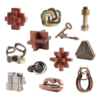 12pcs Puzzles Toys Wooden Metal Brain Teaser Puzzles Game for Adults Kids - style: Style A