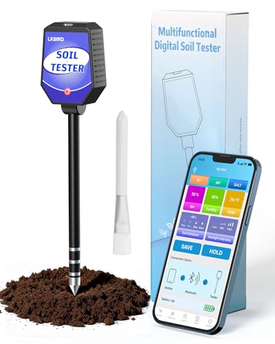 8-in-1 Soil Tester with APP Monitoring, Soil Moisture pH Meter, Light, Salinity, Fertility, EC, Temperature, Humidity Soil Test Kit for Garden, Farming, Lawns, Indoor & Outdoor Plants.