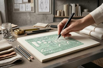 Printtoo 2 mm Thick Architect Combination Template Ruler, Transparent Green Acrylic Drafting Stencil with 1:50 Scale, Door, Bath, Furniture & Electrical Symbols for Architecture Design - color: Series-PRTD-2422A