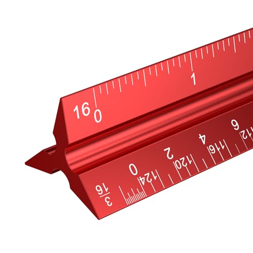 Rena Chris Architectural Scale - 12" Aluminum Triangular Scale Ruler (Red) - color: Red