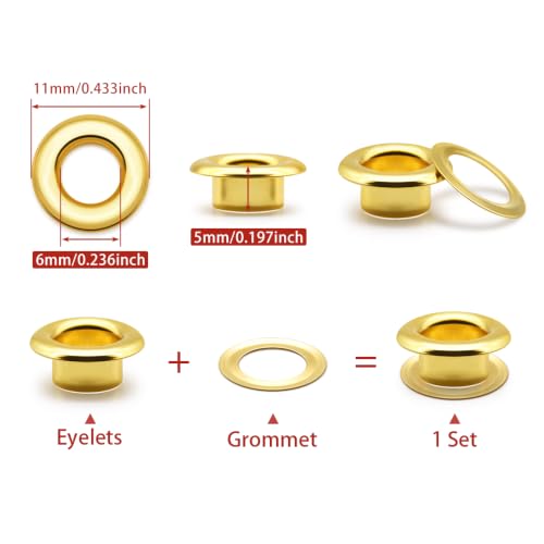 SEMINI 400 Sets 6mm Gold Grommet Eyelet Kit for Fabric Leather Crafts - color: Gold,6mm,400Set