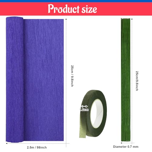 Gersoniel 57 Pcs Crepe Paper DIY Kit for Flower Making, Red and Blue - color: Red and Blue