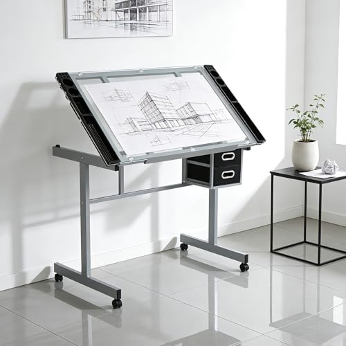 Magshion Drafting Table Adjustable Drawing Table - color: Clear & Gray