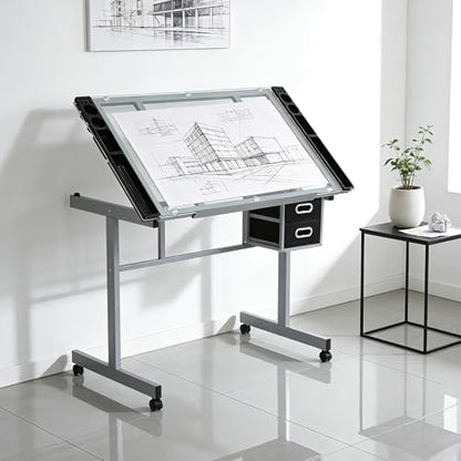 Magshion Drafting Table Adjustable Drawing Table - color: Clear & Gray