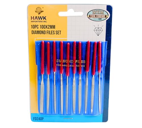 10 Piece Mini Diamond Files Set | 100mm (4") x 2mm | Diverse Shapes | PVC Gripped Handles | Essential for Lapidary Artists & Jewelers - size: 4" (10 Piece)