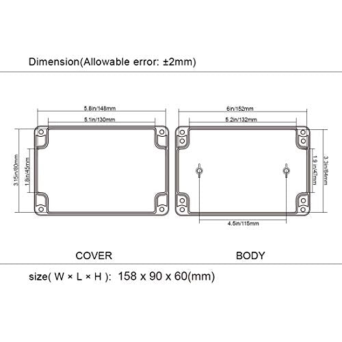 LeMotech Project Box ABS Plastic Junction Box IP65 Waterproof Electrical Boxes Universal Enclosure Black 6.2X 3.5X 2.4 inch (158x90x60mm)（Pack of 1） - color: Black (1 pack), size: 6.2" x 3.5" x 2.4"