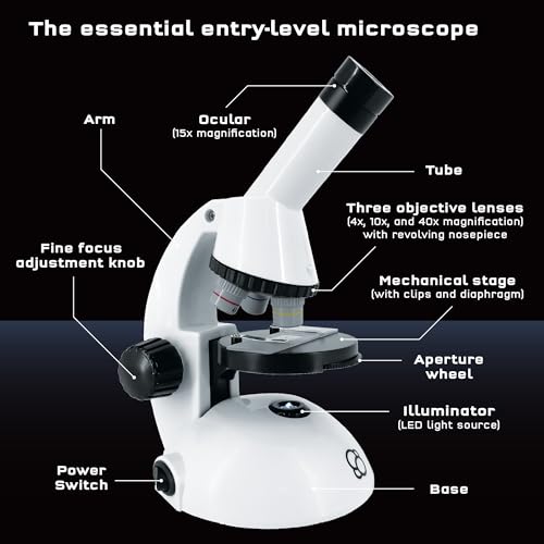 The Thames & Kosmos Microscope Essential STEM Tool with Smartphone Adapter to Capture & View Microscopic Images, Entry-Level Student Science Device, 60x to 600x Magnification & 45 Accessories
