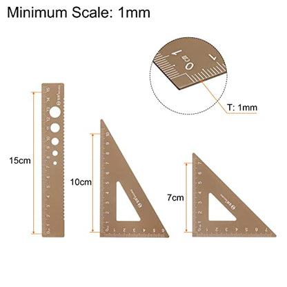 HARFINGTON 4pcs Geometry Set 15cm Metric Measure Laser Engraving Aluminum Ruler Metal Ruler Set Triangle Protractor Ruler Tool Set for Classroom, Office, Home, Golden Brown - color: Golden Brown