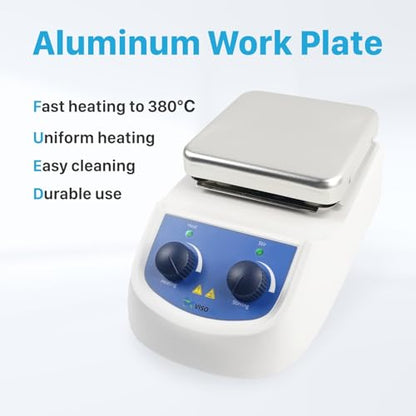 Magnetic Stirrer Hot Plate Max 380℃ (716℉0, Magnetic Hotplate Stirrer with Max Speed 2000RPM, 5L Stirring Capacity, Stirring Bar Included,Not Suitable for Accuracy and Low Temp Control