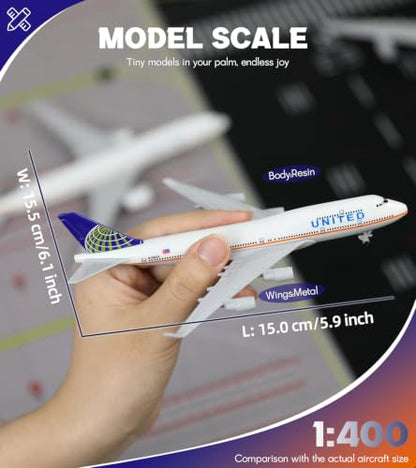 1/400 for United B747 Diecast Plane Model with Landing Gear Stand - color: 03. United 747