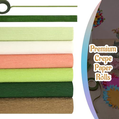 Gersoniel 57 Pcs Crepe Paper DIY Kit for Flower Making, Green and Gold - color: Green and Gold