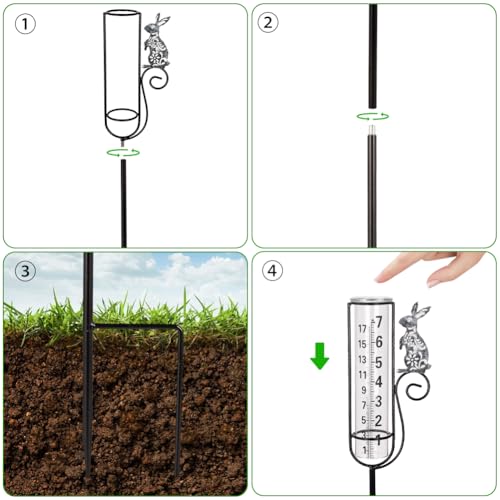 Stargarden Rain Gauge Outdoor, Rabbit Rain Gauge with Metal Stake - color: grey rabbit