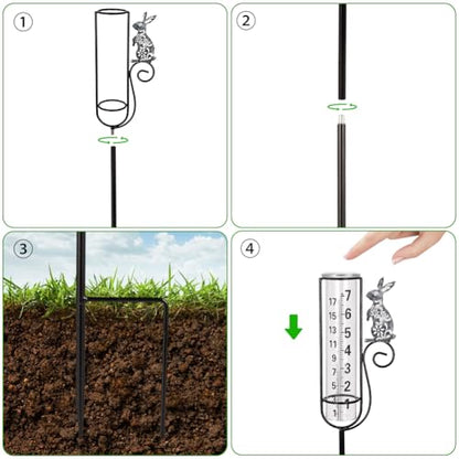 Stargarden Rain Gauge Outdoor, Rabbit Rain Gauge with Metal Stake - color: grey rabbit