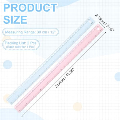 PATIKIL Metal Ruler 12 Inch/30cm, 2 Pcs Aluminum Straight Edge Ruler, Dual Scale Measuring Tool with Inch/Centimeter Scales & Hole for Math Office Drawing Engineering Home, Pink/Blue - color: Pink/Blue