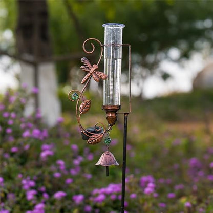 Solar Rain Gauge Outdoor, 7" Tube Dragonfly Rain Gauges - color: Dragonfly