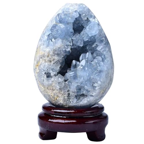 Natural Blue Celestite Geode Egg Healing Crystal Stone Collection Mineral Specimen with Stand Home Office Decor 0.4-0.6 Pound - color: Dark Blue, size: 0.4-0.6 Pound