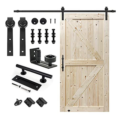 S&Z TOPHAND® 42in x 96in Unfinished British Brace Knotty Barn Door with Sliding Door Hardware Kit/Solid Wood/Sliding/Double Surfaces/A Simple Assembly is Required - size: 42x96in