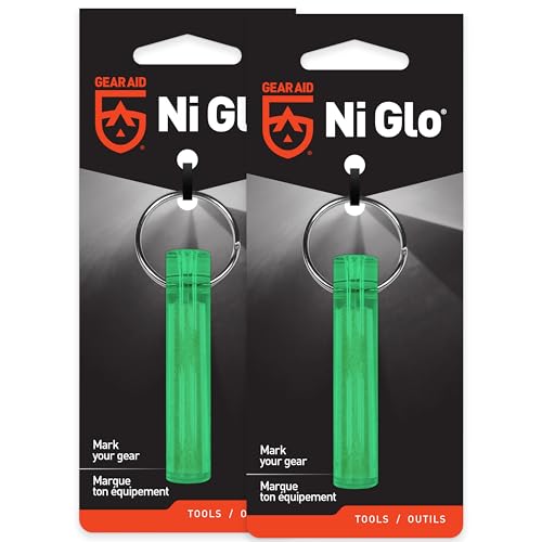 GEAR AID Ni Glo 2” UV Rechargeable Glowing Keychain – Multi-Purpose Glow-in-the-Dark Accessory for Camping - color: Green, size: 2 Pack