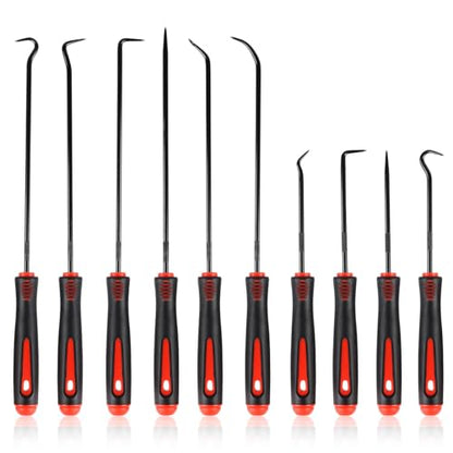 Rindion 10PCS Pick Set Mechanic, Hook and Pick Tool Set with Non-Slip Grip, Long & Mini Automotive Pick Set for O-Ring, Seal & Gasket Removal, Car Repair, Mechanical and DIY Use(Red)