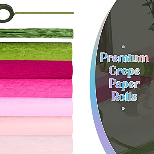 Gersoniel 57 Pcs Crepe Paper DIY Kit for Flower Making, Pink - color: Pink