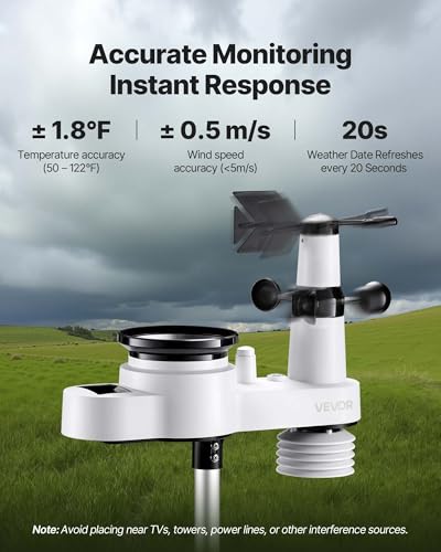VEVOR 5-in-1 Wireless Weather Station, 7.5-Inch VA Display, Solar Powered Outdoor Sensor, Rain Gauge, Indoor Outdoor for Weather Forecast, Temperature, Humidity, Wind Speed and Direction (No WiFi) - style: Modern