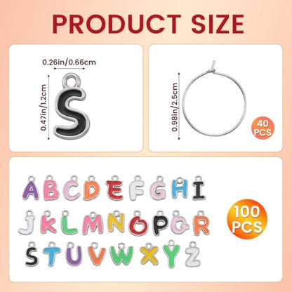 100 PCS Wine Charms for Stem Glasses Letters, 40PCS Wine Glass Charm Rings