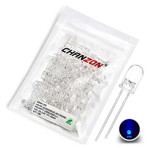 CHANZON 100 pcs 5mm Purple UV LED Diode Lights(DC 3V 20mA) - color: I) Uv 395nm, size: 5mm Round Top