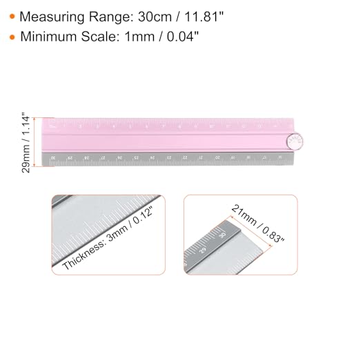HARFINGTON Folding Straight Ruler 30cm Metric Aluminum Alloy Protractor Foldable Angle Ruler Geometric Measuring Tool with Angle Line for Architects Artists Office, Pink Silver Tone - color: Pink/Silver Tone