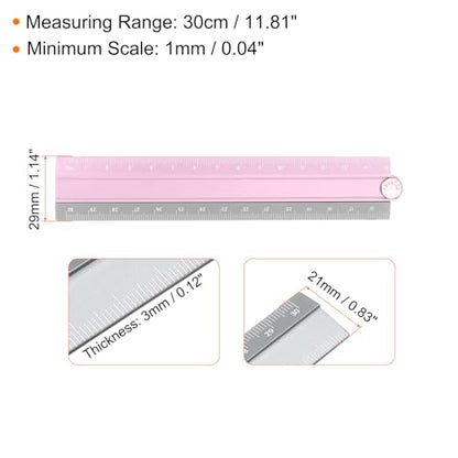 HARFINGTON Folding Straight Ruler 30cm Metric Aluminum Alloy Protractor Foldable Angle Ruler Geometric Measuring Tool with Angle Line for Architects Artists Office, Pink Silver Tone - color: Pink/Silver Tone
