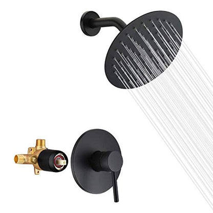 SUMERAIN Matte Black Shower Faucet Set, 8 Inches Rain Shower Head - color: Matte Black, size: Pressure Balanced Valve