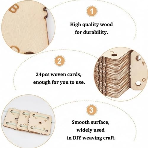 24 pcs 1.8 Inch Square Wooden Weaving Cards with 5 Holes, Tablet Weaving Loom Supplies & Tools for Inkle Loom, Handmade Knitting DIY Craft Projects