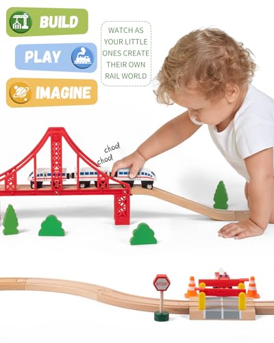 Wooden Train Track Accessories Train Railway Accessories Double Suspension Train Bridge Toy Train Set for Toddlers 3-5 Train Tracks Compatible with All Leading Brands - style: Wooden Train Track