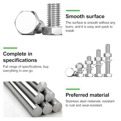 328 Pcs 1/4-20,5/16-18,3/8-16 Stainless Steel Metric Hex Head Screw Kit - size: 1/4,5/16,3/8-328Pcs