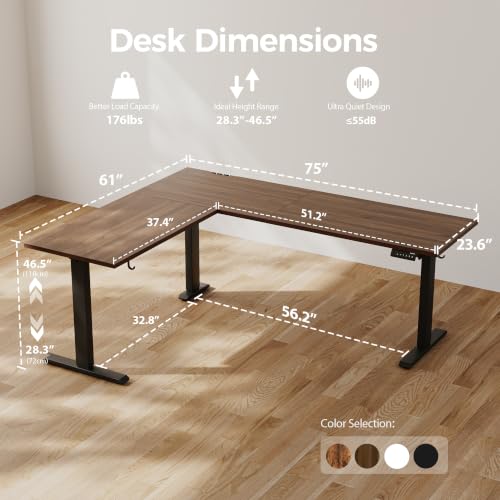 Agilestic L Shaped Standing Desk Adjustable Height, 75 Inch, Dark Walnut - color: Dark Walnut, size: 75x61 Inch