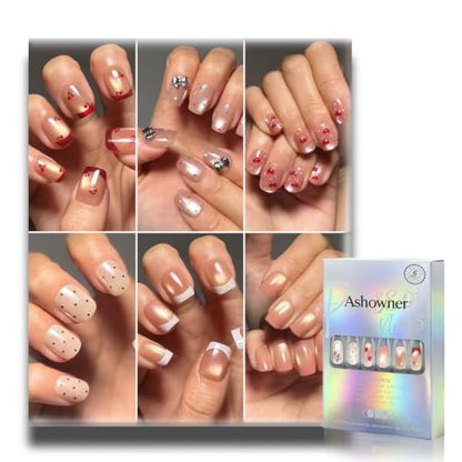 6 Packs (144 Pcs) | Reusable Press on Nails | cute nails | 6-Style Bundle | 12 Sizes | Each Style 24 Pcs | Micro Dot & Cherry - color: Micro Dot & Cherry
