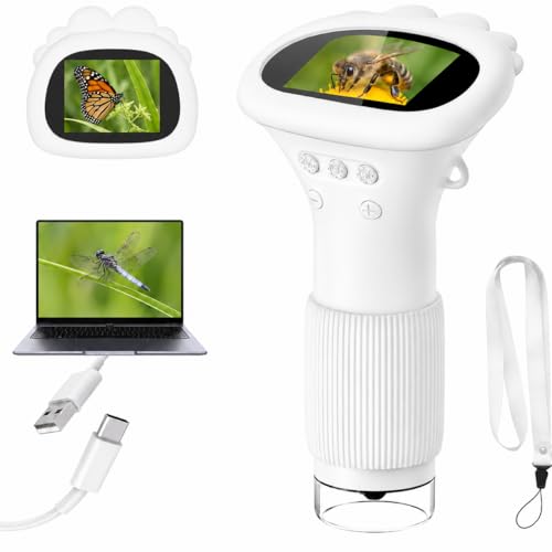 1000X Microscope for Kids, 2'' Screen Kids Wonder Quest Microscope Camera, Digital Handheld Microscope, Educational Kids Magnifying Glass, Christmas Birthday Gifts for Age 3 4 5 6 7 8 9 10- White - color: White