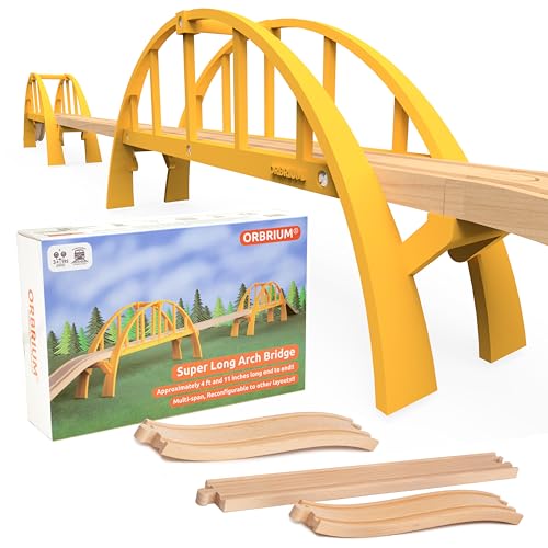 ORBRIUM Super Long Double Span Arch Bridge Almost 5 Ft Long for Wooden Railway Wood Train Tracks Compatible with Thomas, Brio, Chuggington, Melissa and Doug, Imaginarium Wooden Train
