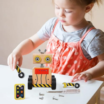 Robot Building Toy, Wooden Little Robot Assembly Kit for Kids 4-8 Years, STEM Educational Woodworking Crafts Projects for Kids, Gift for Boys and Girls 4 5 6 7 8 Years Old