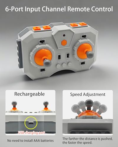 Power Functions RC Kit, 6-Channel Input Ports Adjust Speed Remote Control & Lithium Battery Box, Both Rechargeable, Programmable, MOC, for Technic Building Block Accessories, Adult