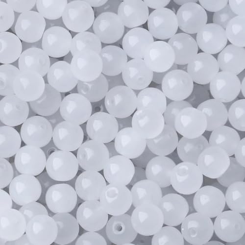 500Pcs White Round Glass Beads 8mm for Necklaces - color: White, size: 8mm 500pcs
